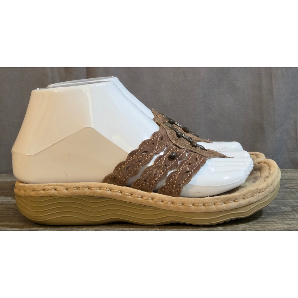 Earth Spirit Floral Embellishment Thong Sandals Women's Size 6 Brown